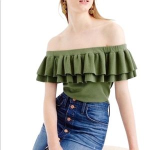 Green off shoulder sweater top J Crew